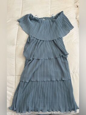 Just Me Pleated One-Shoulder Tiered Maxi Dress - Dusty Blue